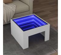 Hoopleep Infinity LED Coffee Table, White Wood Composite, 50 x 50 x 30 cm, RGB Lighting, Modern Design, Versatile Side End Table for Living Room Decor, Durable & Stylish