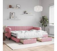 Hoopleep Letto estraibile con cassetti, velluto rosa, 80 x 200 cm, divano letto 2 in 1 per camera degli ospiti, robusto telaio in legno e metallo, versatile utilizzo dello spazio
