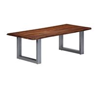 Hoopleep Live Edge Coffee Table, 115 x 60 x 40 cm, Solid Acacia Wood, Industrial Design, U-Shaped Metal Legs, Natural Tree Shape Edge, Durable Living Room Center Table