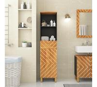 Hoopleep Mango Wood Bathroom Cabinet, 38 x 33,5 x 160 cm, Solid Wood & Iron, Brown & Black, Tall Narrow Vanity for Small Bathrooms, Easy Assembly
