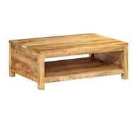 Hoopleep Mango Wood Coffee Table, 80 x 55 x 30 cm, Solid Tropical Hardwood, Durable Living Room Center Table with Storage, Natural Finish, Unique Grain for Home Decor