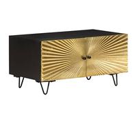 Hoopleep Mango Wood Coffee Table, 90 x 50 x 45 cm Living Room Center Table with Storage, Solid Hardwood Construction, Industrial Design for Modern Home Decor