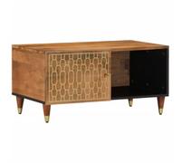 Hoopleep Mango Wood Coffee Table for Living Room, 80 x 50 x 40 cm, struttura in legno solido con finitura marrone miele, motivo intagliato a mano, cabinet, Iron Legs, Modern Center Table
