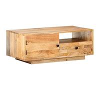 Hoopleep Mango Wood Coffee Table for Living Room, 90 x 50 x 35 cm Solid Wood Center Table with Storage, Handmade Accent Furniture, Natural Finish, No Assembly Required