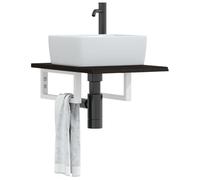 Hoopleep Mensola per lavabo in legno di quercia massiccio, con supporto in acciaio bianco, marrone scuro, 40 x 60 x 2 cm, galleggiante, per lavabo, design salvaspazio, portata 100 kg per il bagno