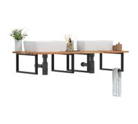 Hoopleep Mensola per lavabo, montaggio a parete, robusto legno di acacia e acciaio, 120 x 60 x 2 cm, salvaspazio per lavabo, porta asciugamani, colore nero, durevole e versatile