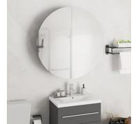 Hoopleep Mobile moderno da bagno Vanity con specchio a LED rotondo, grigio, 54 x 54 x 17,5 cm, montaggio a parete per skincare e toilette, in legno resistente