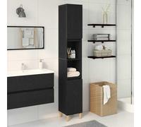 Hoopleep Mobile moderno per bagnoschiuma, Tall Freestanding Black Oak Vanity, 30 x 30 x 190 cm, organizer sottile con 6 scomparti e 2 porte, materiale in legno durevole per piccoli bagni