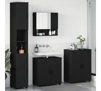 Hoopleep Modern Bathroom Furniture Set 4 pezzi Black Wood Vanity with Mirror Cabinet, Sink Cabinet, Tall & Low Storage, 61 x 35 x 64 cm, materiale in legno resistente ai graffi