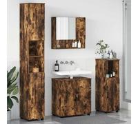 Hoopleep Modern Bathroom Vanity - Set di 4 pezzi di legno di quercia affumicata, montaggio a parete, con specchio e soluzione di storage per piccole stanze da bagno, 61 x 35 x 64 cm