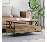 Hoopleep Modern Coffee Table for Living Room, Artisanal Oak Wood Material 100x51x45 cm, with 2 Drawers & Shelf, Durable Engineered Wood Center Table, Stylish Storage Solution for Home