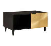 Hoopleep Modern Coffee Table for Living Room, Black & Gold, 80 x 50 x 40 cm, Solid Mango Wood & Engineered Wood with 2 Storage Compartments, Stylish Center Table for Guests