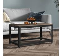 Hoopleep Modern Coffee Table for Living Room, Grey & Black MDF with Oak Veneer, Sturdy Iron Frame, 90 x 45 x 45 cm, Ample Storage Shelf, Elegante Center Table for Snacks & Decor