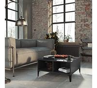 Hoopleep Modern Coffee Table for Living Room, High Gloss Grey Finish, 60 x 60 x 30 cm, Durable Engineered Wood & Metal Table Square Center Table with 4 Storage Compartments, Easy Clean Surface