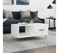 Hoopleep Modern Coffee Table for Living Room, High Gloss White Finish, 90 x 50 x 40 cm, struttura in legno ingegnerizzato, tavolo centrale con stoccaggio, gambe in ferro durevoli