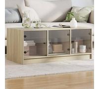 Hoopleep Modern Coffee Table for Living Room, Sonoma Oak Finish, 102 x 50 x 42 cm, Durable Engineered Wood Center Table with Glass Doors, Ample Storage for Books, Media Devices, and Decor