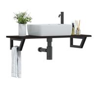 Hoopleep Modern Floating Bathroom Vanity Shelf, 100 x 40 x 2 cm Solid Oak Wood Top with Steel Trapezoid Brackets Sink Countertop for Small Bathrooms, Easy Assembly