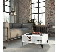 Hoopleep Modern High Gloss White Coffee Table, 60 x 60 x 30 cm Engineered Wood, Square Living Room Table with 4 Storage Compartments, Metal Legs for Stability, Easy Assembly