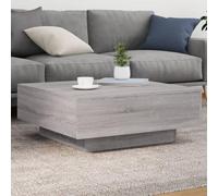Hoopleep Modern LED Coffee Table, Grey Sonoma Wood, 80 x 80 x 31 cm Square Living Room Center Table, Durable Wood Material Adjustable RGB Lights for Home Decor, Stabile Surface