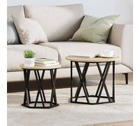 Hoopleep Modern Round Side Table Set of 2, Sonoma Oak Finish, 50 x 50 x 40 cm, Industrial Steel Frame, Easy Assembly, Living Room Coffee Tables for Drinks & Decor