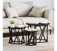 Hoopleep Nesting Coffee Tables Set of 3 for Living Room, Black Oak Finish, Round Modern Design, 53 x 53 x 40 cm, Durable Engineered Wood & Steel Frame, Space Saving Center Table Solution