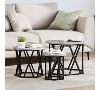 Hoopleep Nesting Coffee Tables Set of 3, Gray Sonoma Engineered Wood & Steel, Round Stackable Side End Tables for Living Room, Space Saving Modern Design, 53 x 53 x 40 cm