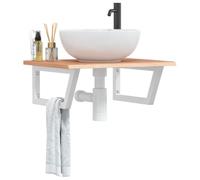 Hoopleep Piano lavabo con supporto in acciaio e rovere massello, 60 x 50 x 2 cm, marrone chiaro, robusto scaffale galleggiante per bagno, design salvaspazio