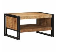Hoopleep Rustic Mango Wood Coffee Table, 70 x 50 x 38 cm, Solid Rough Wood, Industrial Design, Durable Iron Frame, Living Room Center Table, Sturdy & Easy Clean Surface