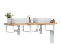 Hoopleep Scaffale per lavabo da parete, in acciaio e legno di acacia, robusto, 140 x 50 x 4 cm, 4 supporti, design salvaspazio per la vostra casa