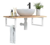 Hoopleep Scaffale per lavandino, montaggio a parete, in acciaio e legno di acacia, 80 x 50 x 2 cm, robusto ripiano sospeso da bagno con portata di 100 kg, versatile ripiano per asciugamani e creme