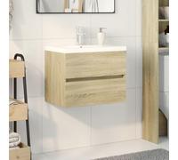 Hoopleep Set di 2 pezzi da bagno Vanity in ceramica per lavello e cabinet in legno, montaggio a parete, 60 x 38,5 x 45 cm, finitura rovere Sonoma, soluzione compatta per piccoli bagni