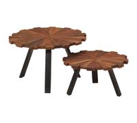 Hoopleep Set di 2 tavole da caffè in legno massiccio reclaimed Wood Coffee Tables Industrial Iron Legs, Round Living Room Tables, 54 x 34 cm e 44 x 24 cm, Modern Center Table for Living Room