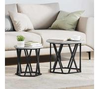 Hoopleep Set di 2 tavole rotonde, Sonoma Grey Wood look, 50 x 50 x 50 cm, Modern Living Room Tables, Sturdy Steel Frame, Easy Assembly, Space-Saving Design, Max 100 kg
