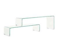 Hoopleep Set di 2 tavolette da caffè in vetro trasparente, regolabili, 90 x 30 x 20 cm e 110 x 30 x 40 cm, Modern Center Table for Living Room, Tempered Safety Glass, No Assembly Required