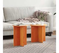 Hoopleep Set di 2 tavolette per caffè in legno di pino, rotonde Living Room Center, ideali per uso interno, facili da assemblare, colore: marrone, 41,5 x 41,5 x 41 cm