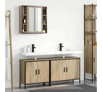 Hoopleep Set di 3 pezzi da bagno Vanity in legno marrone, 60 x 30 x 60 cm, moderno armadietto con specchio piatto e shelves, resistente, design compatto per piccole stanze da bagno, facile da