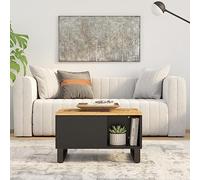 Hoopleep Solid Mango Wood Coffee Table for Living Room, 60 x 50 x 35 cm Modern Center Table with Storage, Durable Iron Frame, Natural Finish