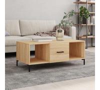 Hoopleep Sonoma Oak Coffee Table, 102 x 50 x 40 cm Engineered Wood, Modern Living Room Center Table with 3 Storage Compartments & Iron Legs, Durable & Moisture-Resistant Design for Home
