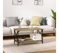 Hoopleep Sonoma Oak Coffee Table, 80 x 45 x 45 cm, Engineered Wood & Iron Frame, Modern Living Room Table with Open Storage for Drinks, Snacks, & Decor