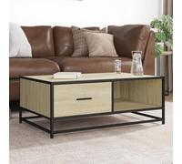 Hoopleep Sonoma Oak Coffee Table, 90 x 57 x 35 cm, Durable Engineered Wood & Metal Frame, Industrial Living Room Center Table with Storage for Books, Magazine, Remote Control