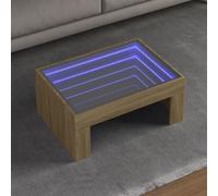 Hoopleep Sonoma Oak Coffee Table with Infinity LED Mirror, 70 x 50 x 30 cm, Durable Engineered Wood, RGB Lighting, Versatile Side End Table for Living Room, Design moderno