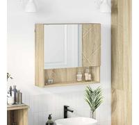 Hoopleep Sonoma Oak Wood-Engineered Mirror Cabinet, 59 x 17 x 55 cm, Slim Bathroom Vanity with Storage, Flat Mirror & 5 Shelves for Toiletries, Easy Assembly