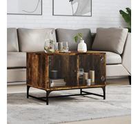 Hoopleep Table da caffè con porte in vetro, finitura in rovere affumicato, 68,5 x 50 x 50 cm, Modern Living Room Center Table with Storage for Books, Media and Decor