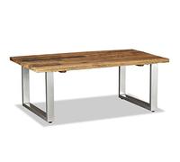 Hoopleep Table da caffè in legno riciclato Solid Wood Industrial Style, 100 x 60 x 38 cm, realizzato a mano, stile vintage, per soggiorno, lucido e acquerellato, facile da assemblare