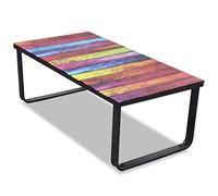 Hoopleep Table rettangular Coffee Table with Rainbow Print Glass Top, 90 x 45 x 32 cm, Modern Living Room Center Table, Sturdy Iron Frame, Easy Clean Hardened Glass for Home Decor