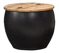 Hoopleep Tavola rotonda da caffè 53 x 43 cm, in legno di mango, stile vintage, realizzata a mano, lucidata e laccata, grano unico per la vita della stanza, durevole