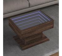 Hoopleep Tavolino da caffè a LED marrone, effetto rovere, 70 x 50 x 45 cm, in legno con specchio Infinity, illuminazione RGB e tavolo robusto, tavolino versatile per soggiorno, camera da letto