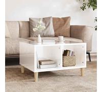 Hoopleep Tavolino da caffè bianco lucido, 60 x 50 x 36,5 cm, in legno con 4 scomparti aperti, design scandinavo, gambe in legno di eucalipto stabili per soggiorno, durevole e resistente all'umidità