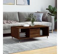 Hoopleep Tavolino da caffè in legno di quercia, 90 x 50 x 36,5 cm, in legno ingegnerizzato, moderno Living Room Center Table with Storage Drawer & 2 Open Compartments, Sturdy Metal Legs for Stability