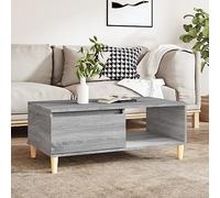 Hoopleep Tavolino da salotto Sonoma grigio, 90 x 50 x 36,5 cm, in legno con cassetto e scomparto aperto, moderno tavolino per soggiorno, robusto tavolo con gambe in legno